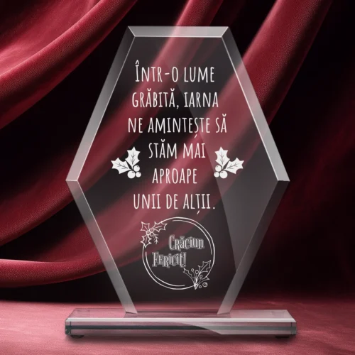 Trofeu din Sticlă Elegant – Personalizat prin Gravură Laser, Cadou de Crăciun [ #0691 ]