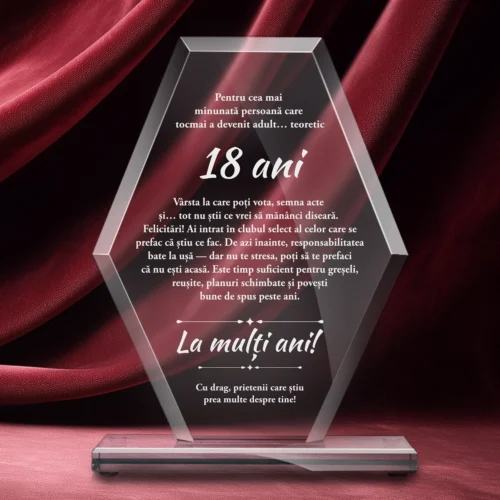 Trofeu din Sticlă Elegant – Personalizat prin Gravură Laser, Aniversarea vârstei de 18 ani, Majoratul [ #0772 ]