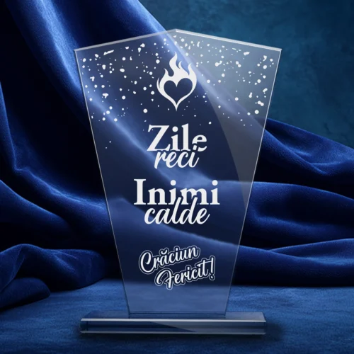 Trofeu din Sticlă Elegant – Personalizat prin Gravură Laser, Cadou de Crăciun [ #0695 ]