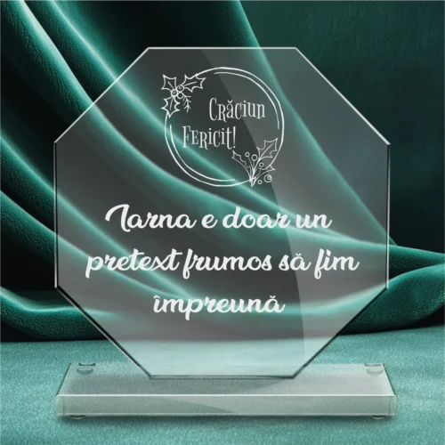 Trofeu din Sticlă Elegant – Personalizat prin Gravură Laser, Cadou de Crăciun [ #0692 ]