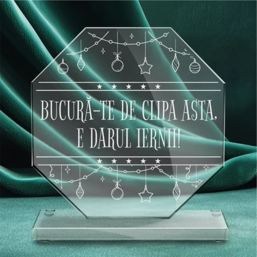 Trofeu din Sticlă Elegant – Personalizat prin Gravură Laser, Cadou de Crăciun [ #0705 ]
