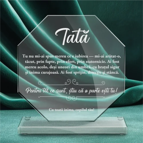 Trofeu din Sticlă Elegant – Personalizat prin Gravură Laser, Cadou pentru Tata [ #0718 ]