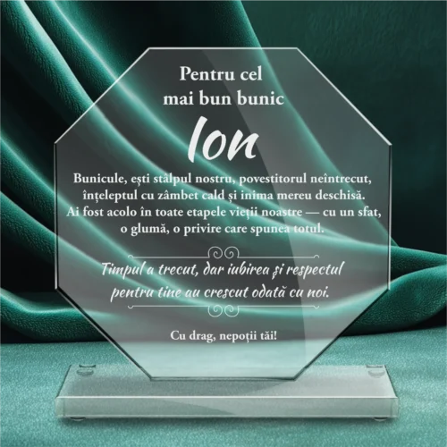 Trofeu din Sticlă Elegant – Personalizat prin Gravură Laser, Cadou pentru Bunicul [ #0728 ]