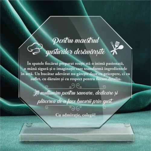Trofeu din Sticlă Elegant – Personalizat prin Gravură Laser, Cadou pentru Bucătar [ #0750 ]