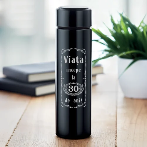 Termos Metalic Negru personalizabil prin imprimare, Aniversarea vârstei de 30 de ani [ #0868 ]