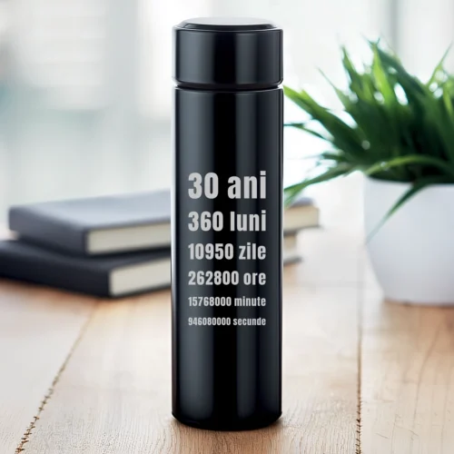 Termos Metalic Negru personalizabil prin imprimare, Aniversarea vârstei de 30 de ani [ #0869 ]