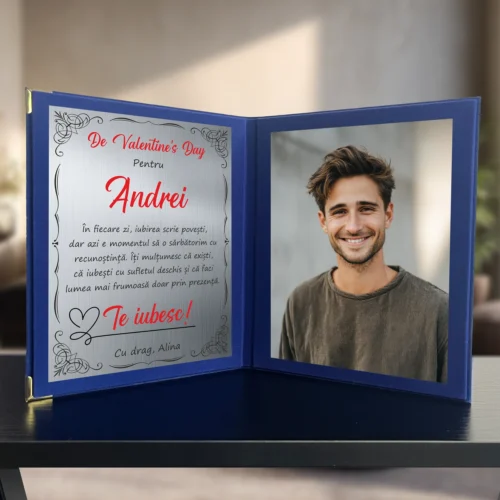 Diplomă din catifea tip carte personalizabilă prin imprimare, Cadou de Valentine’s Day [ #1008 ]