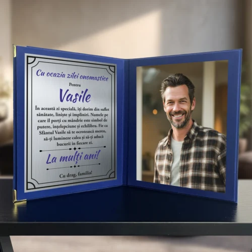 Diplomă din catifea tip carte personalizabilă prin imprimare, Aniversarea zilei onomastice, Sf. Vasile [ #1052 ]