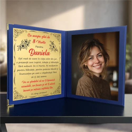 Diplomă din catifea tip carte personalizabilă prin imprimare, Cadou de 8 Martie [ #1002 ]