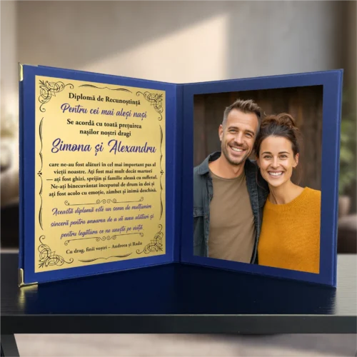Diplomă din catifea tip carte personalizabilă prin imprimare, Mulțumire Nașilor de Nuntă [ #1038 ]
