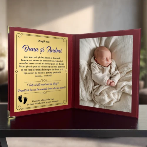 Diplomă din catifea tip carte personalizabilă prin imprimare, Cererea Nașilor de Botez [ #1028 ]