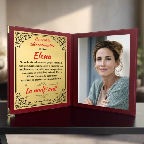 Diplomă din catifea tip carte personalizabilă prin imprimare, Aniversarea zilei onomastice, Sf. Elena [ #1046 ]