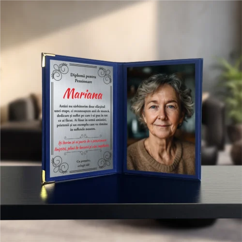 Diplomă din catifea tip carte personalizabilă prin imprimare, Cadou pentru Pensionare [ #1016 ]