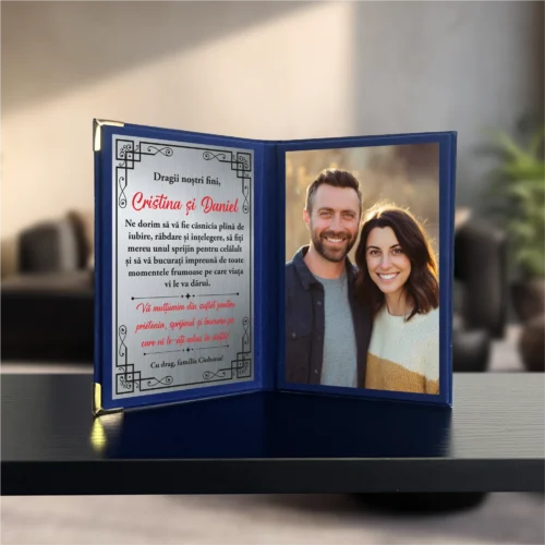 Diplomă din catifea tip carte personalizabilă prin imprimare, Cadou pentru Finii de Nuntă [ #1040 ]