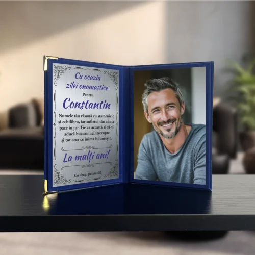 Diplomă din catifea tip carte personalizabilă prin imprimare, Aniversarea zilei onomastice, Sf. Constantin [ #1044 ]