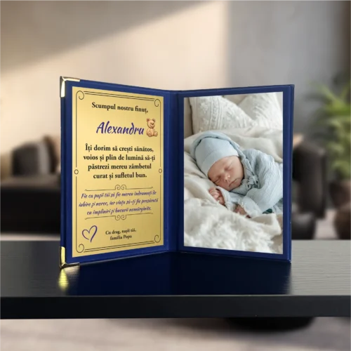 Diplomă din catifea tip carte personalizabilă prin imprimare, Cadou pentru Finuțul de Botez [ #1034 ]