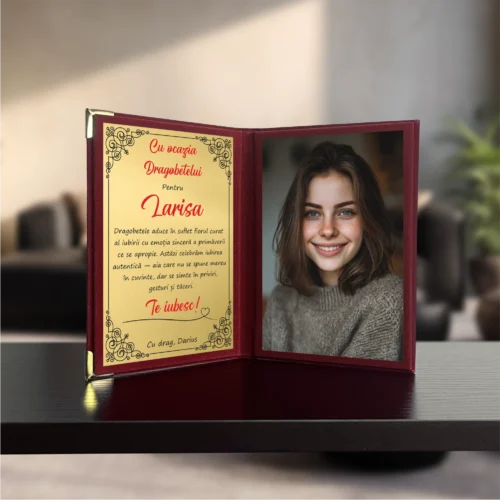 Diplomă din catifea tip carte personalizabilă prin imprimare, Cadou de Dragobete [ #1006 ]