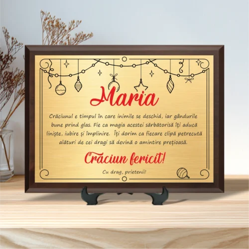 Diplomă personalizabilă imprimată, cu plachetă din lemn, Cadou de Craciun [ #0027 ]