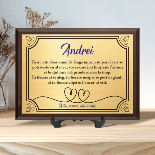 Diplomă personalizabilă imprimată, cu plachetă din lemn, Cadou pentru Iubit [ #0040 ]