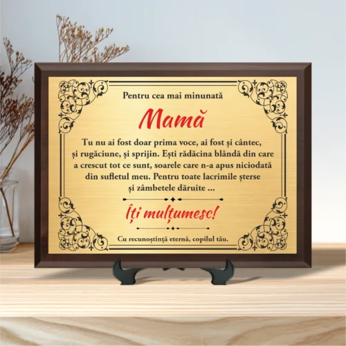 Diplomă personalizabilă imprimată, cu plachetă din lemn, Cadou pentru Mama [ #0046 ]