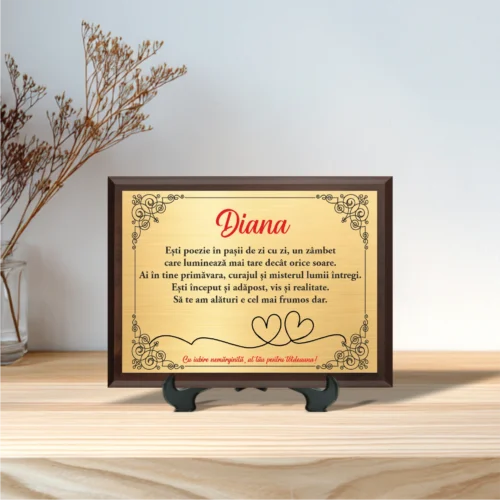 Diplomă personalizabilă imprimată, cu plachetă din lemn, Cadou pentru Iubită [ #0042 ]