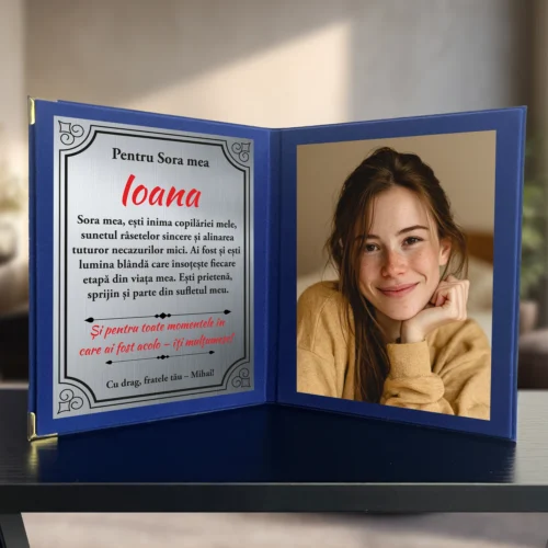 Diplomă din catifea tip carte personalizabilă prin imprimare, Cadou pentru Soră [ #1014 ]