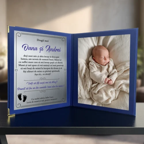 Diplomă din catifea tip carte personalizabilă prin imprimare, Cererea Nașilor de Botez [ #1028 ]