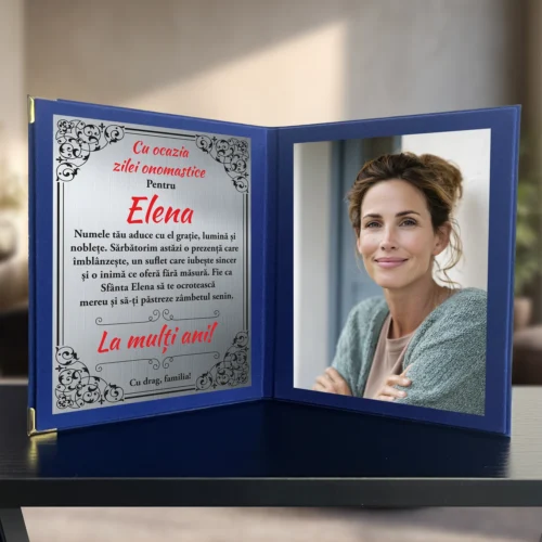 Diplomă din catifea tip carte personalizabilă prin imprimare, Aniversarea zilei onomastice, Sf. Elena [ #1046 ]