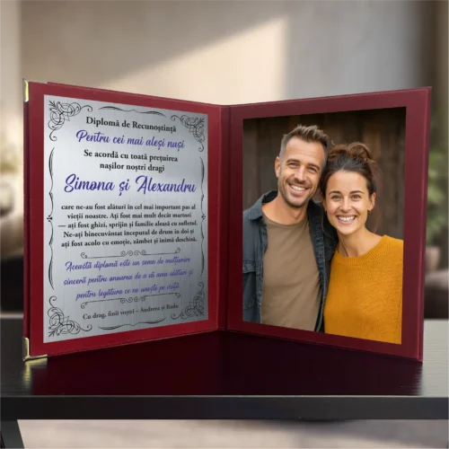 Diplomă din catifea tip carte personalizabilă prin imprimare, Mulțumire Nașilor de Nuntă [ #1038 ]