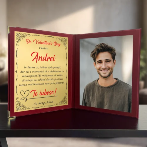 Diplomă din catifea tip carte personalizabilă prin imprimare, Cadou de Valentine’s Day [ #1008 ]