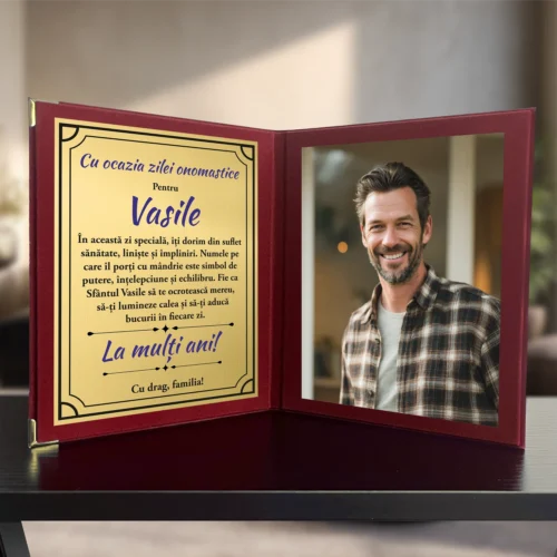 Diplomă din catifea tip carte personalizabilă prin imprimare, Aniversarea zilei onomastice, Sf. Vasile [ #1052 ]