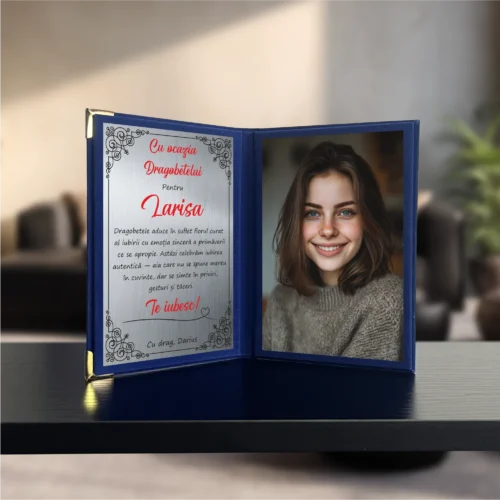 Diplomă din catifea tip carte personalizabilă prin imprimare, Cadou de Dragobete [ #1006 ]
