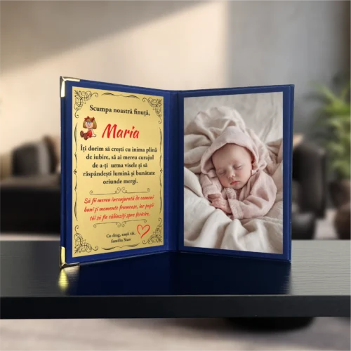Diplomă din catifea tip carte personalizabilă prin imprimare, Cadou pentru Finuța de Botez [ #1032 ]