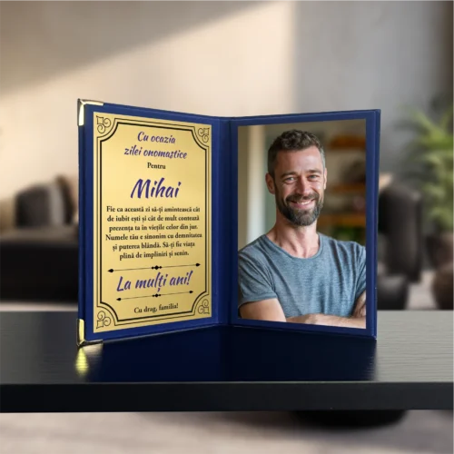 Diplomă din catifea tip carte personalizabilă prin imprimare, Aniversarea zilei onomastice, Sf. Mihai [ #1050 ]