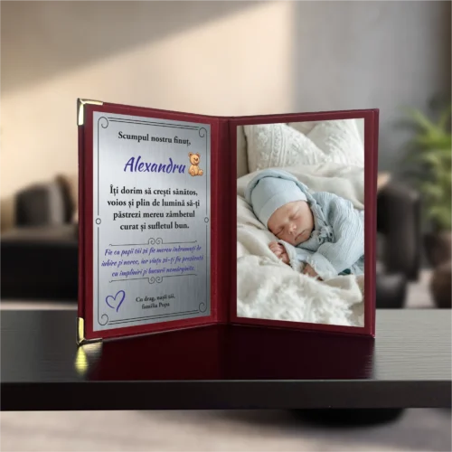 Diplomă din catifea tip carte personalizabilă prin imprimare, Cadou pentru Finuțul de Botez [ #1034 ]