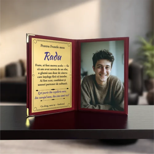 Diplomă din catifea tip carte personalizabilă prin imprimare, Cadou pentru Frate [ #1012 ]