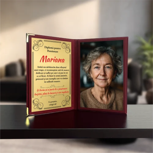 Diplomă din catifea tip carte personalizabilă prin imprimare, Cadou pentru Pensionare [ #1016 ]