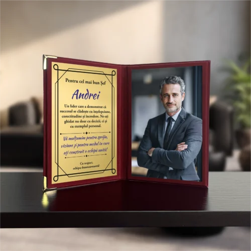 Diplomă din catifea tip carte personalizabilă prin imprimare, Cadou pentru Șef [ #1026 ]