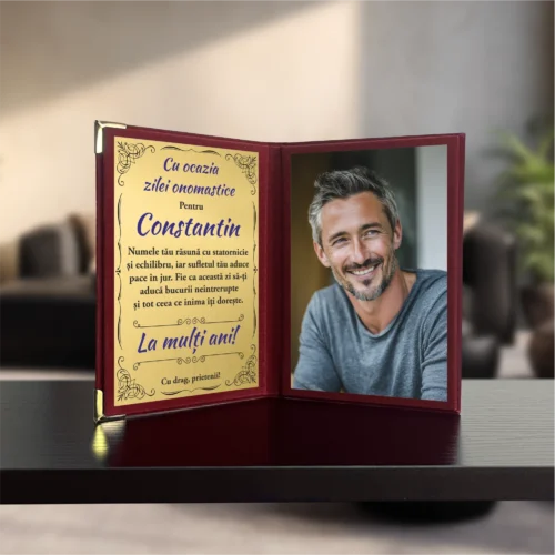 Diplomă din catifea tip carte personalizabilă prin imprimare, Aniversarea zilei onomastice, Sf. Constantin [ #1044 ]