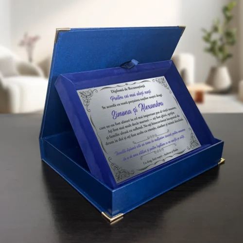 Diplomă din catifea personalizabilă prin imprimare, Mulțumire Nașilor de Nuntă [ #1039 ]