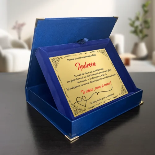 Diplomă din catifea personalizabilă prin imprimare, Cadou pentru Iubită [ #0999 ]