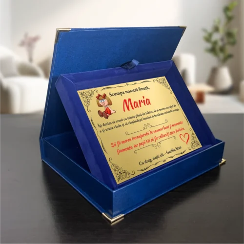 Diplomă din catifea personalizabilă prin imprimare, Cadou pentru Finuța de Botez [ #1033 ]