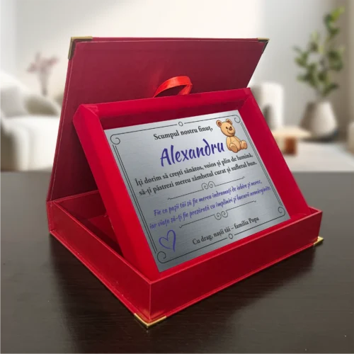 Diplomă din catifea personalizabilă prin imprimare, Cadou pentru Finuțul de Botez [ #1035 ]