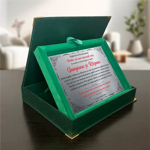 Diplomă din catifea personalizabilă prin imprimare, Mulțumire Nașilor de Botez [ #1031 ]