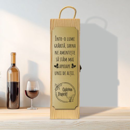 Cutie din lemn gravată pentru sticla de vin, cu închizătoare din metal, Cadou de Crăciun [ #0598 ]